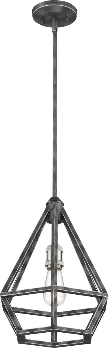 12"W Orin 1-Light Pendant Iron Black / Brushed Nickel Accents