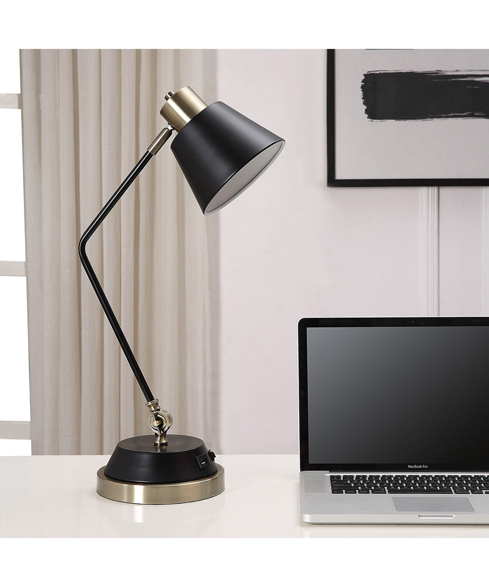 Desk Lamp in Antique Brass with USB Port and Metal Shade