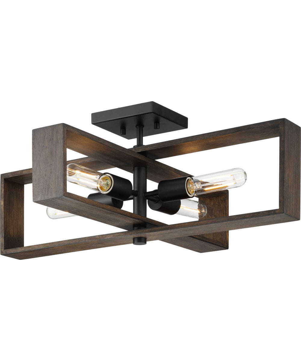 Boundary 24 in. 4-Light Roasted Chicory Modern Flush Mount Light Matte Black