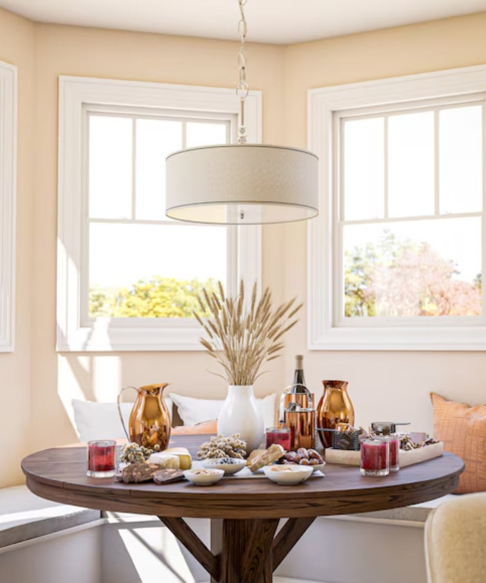 Margot 22"W 3-Light Brushed Steel Finish with Silver Metallic Drum Shade Pendant Light by KenroyHome