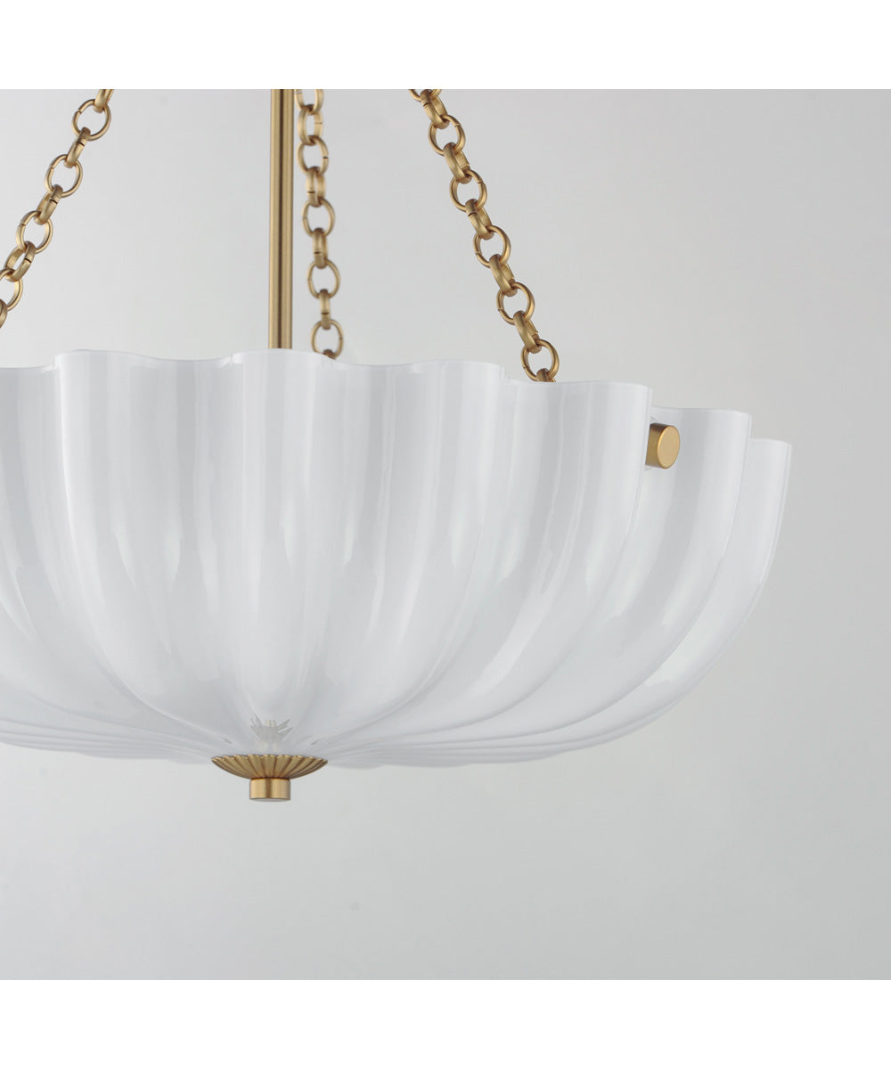 Bundt 15 inch Pendant / Semi-Flush Mount White/Natural Aged Brass