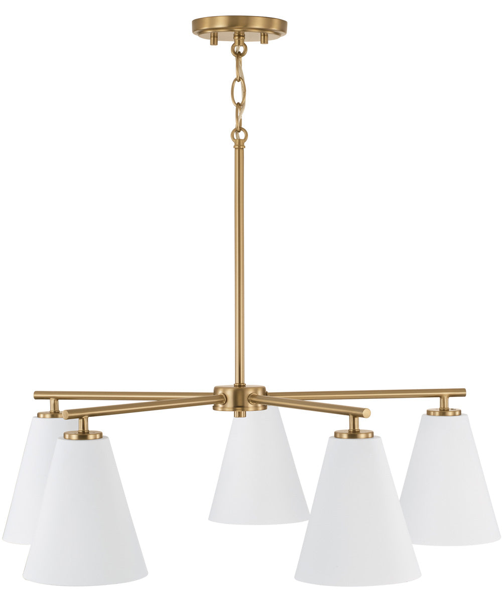 Charlie 5-Light Chandelier Matte Brass and White