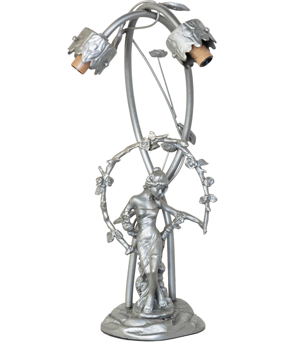 16" High Pink/White Tiffany Pond Lily 2 Light Trellis Girl Accent Lamp