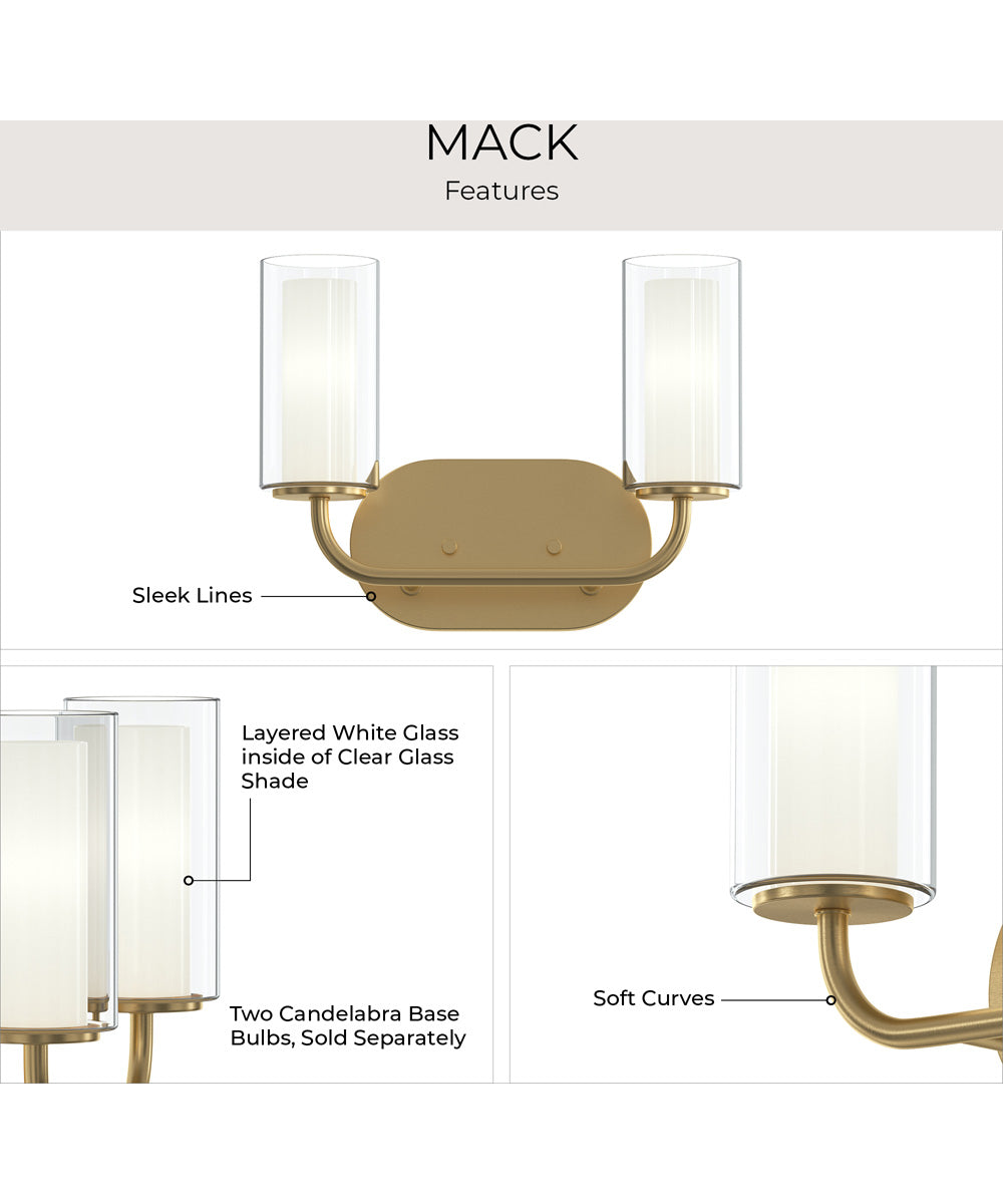 Mack 2-Light Vanity Light with Layered Glass Shades Brushed Gold