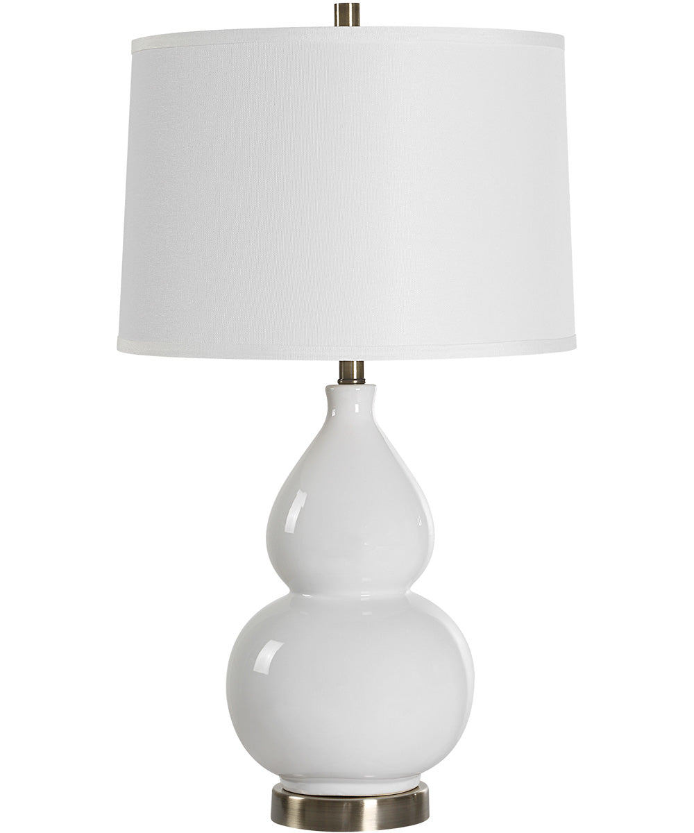 Ceramic Gourd Table Lamp in White with White Linen