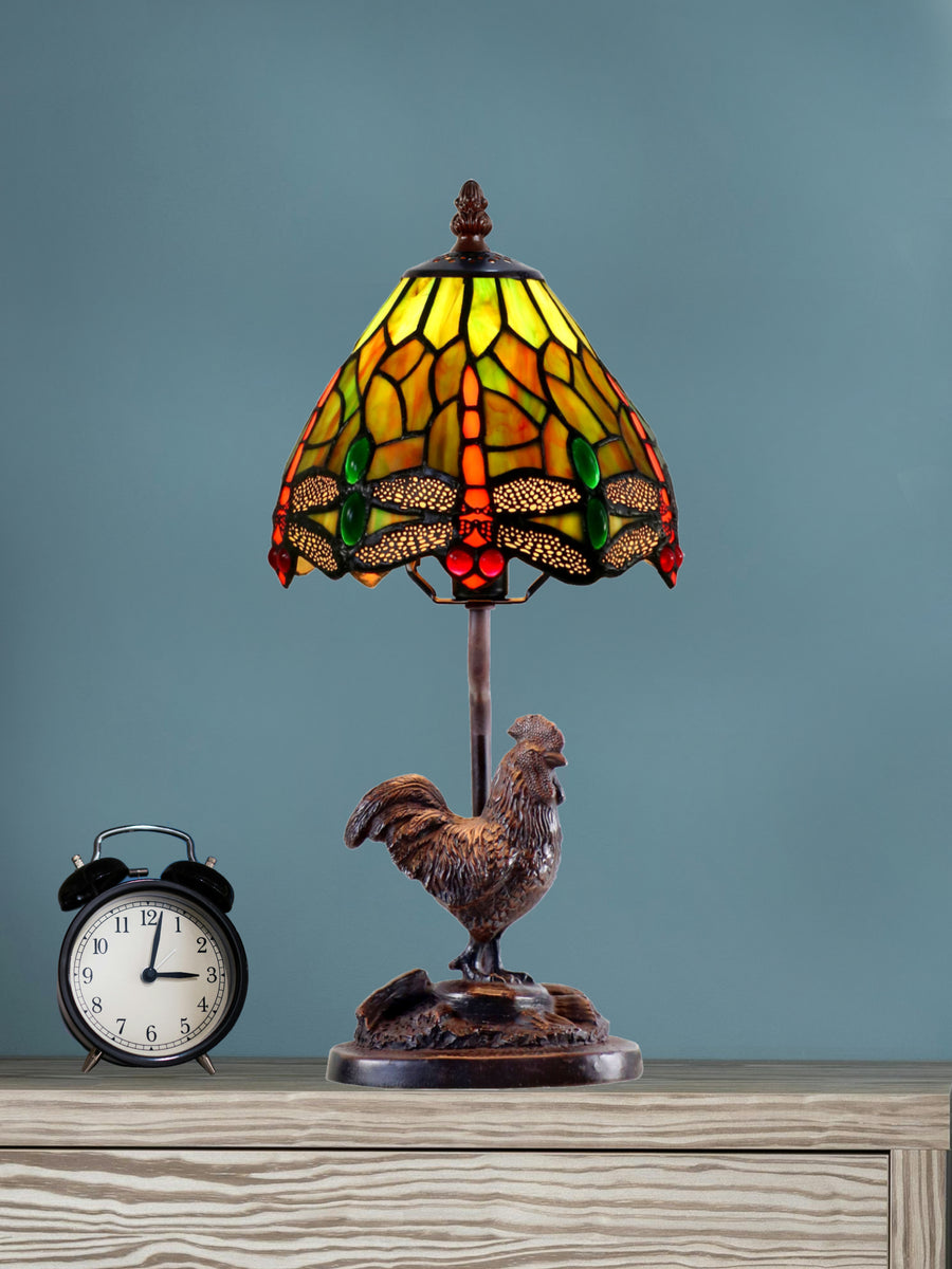 Callico Rooster 15 Inch Tall Handmade Tiffany Accent Table Lamp