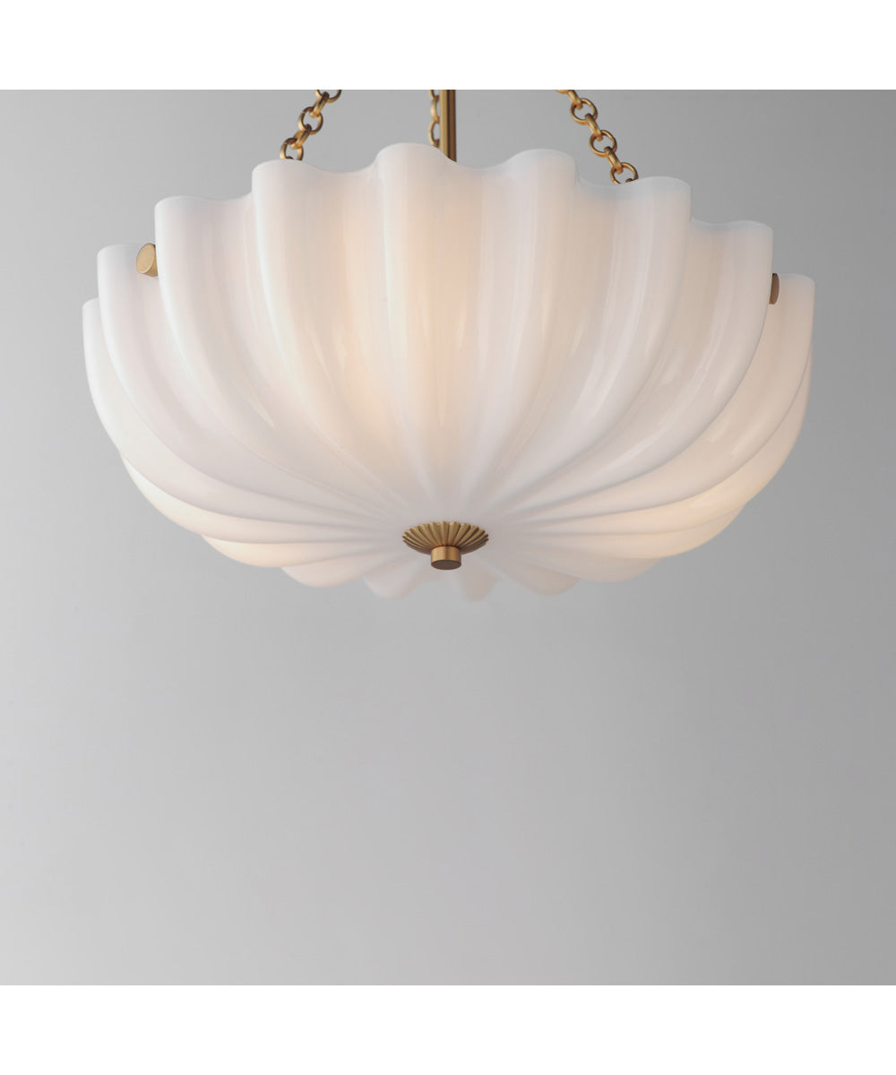 Bundt 15 inch Pendant / Semi-Flush Mount White/Natural Aged Brass