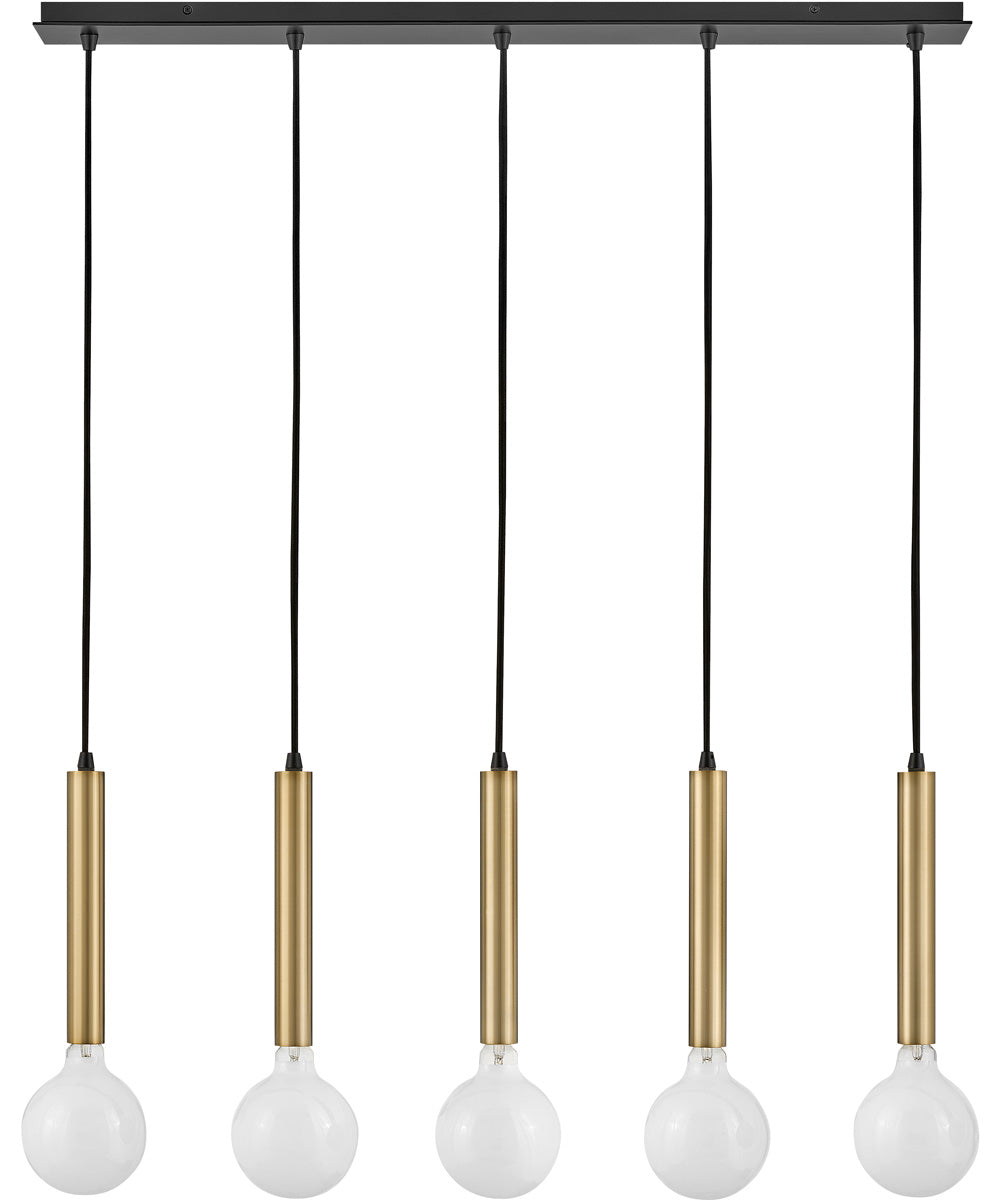 Bobbie 5-Light Large Five Light Linear Chandelier in Lacquered Brass
