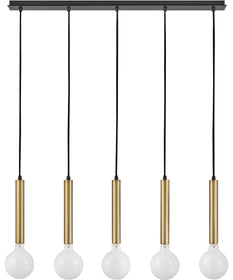 Bobbie 5-Light Large Five Light Linear Chandelier in Lacquered Brass