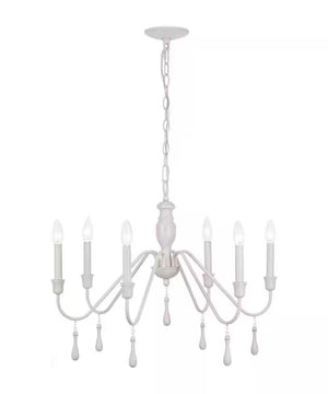 Alsy 26"W 6-Light Distressed-White Beaded Modern Farmhouse Cottage Chandelier