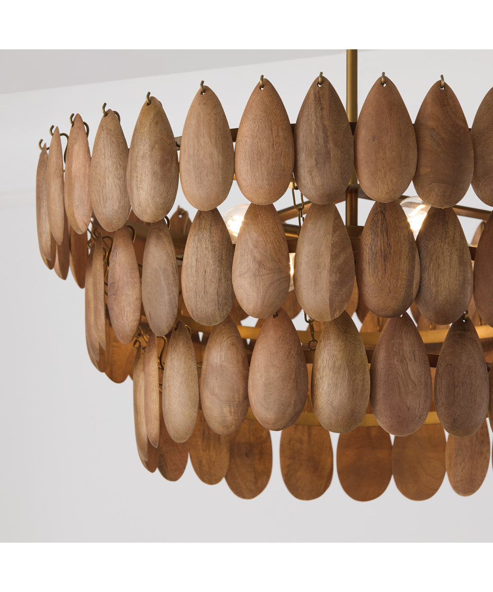 Ravi 4-Light Pendant Light Wood and Patinaed Brass