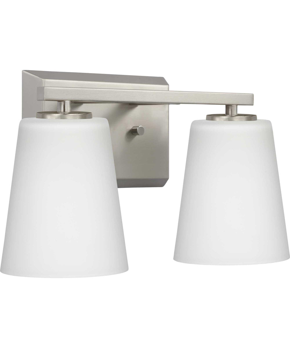 Vertex 2-Light Etched White Glass Contemporary Bath Light Brushed Nickel