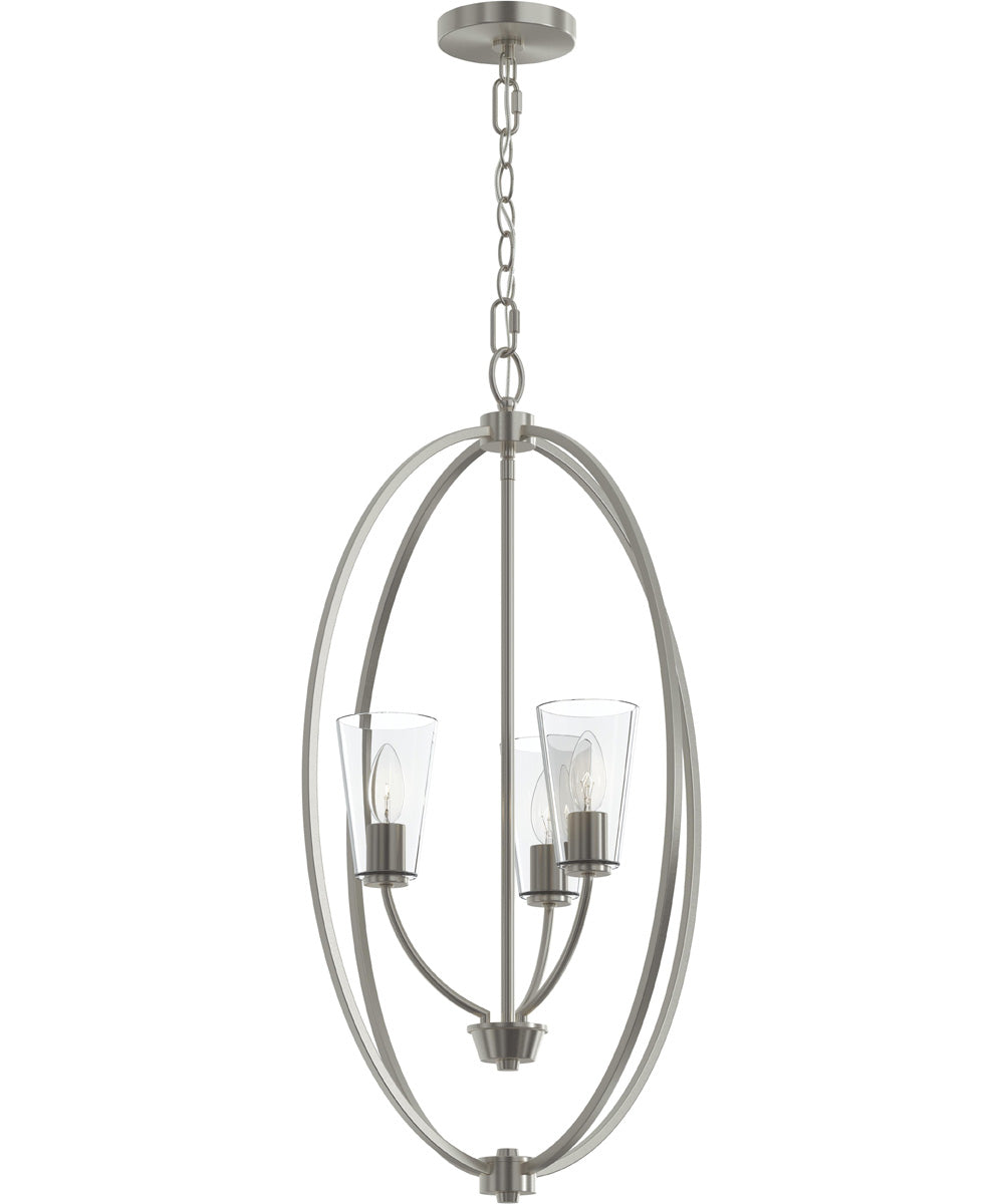 Jheni 3-Light Foyer Pendant with Clear Glass Shades Brushed Nickel