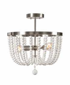 Dumas 16"W 3-Light Brushed Steel Finish Weathered White Wood Bead Semi Flush by KenroyHome