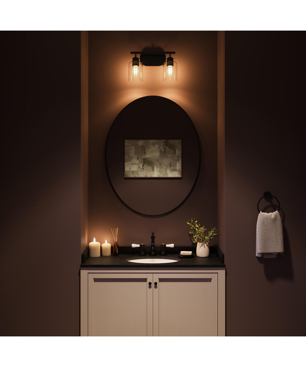 Reines 2-Light Bath Vanity with Clear Glass Shades Matte Black