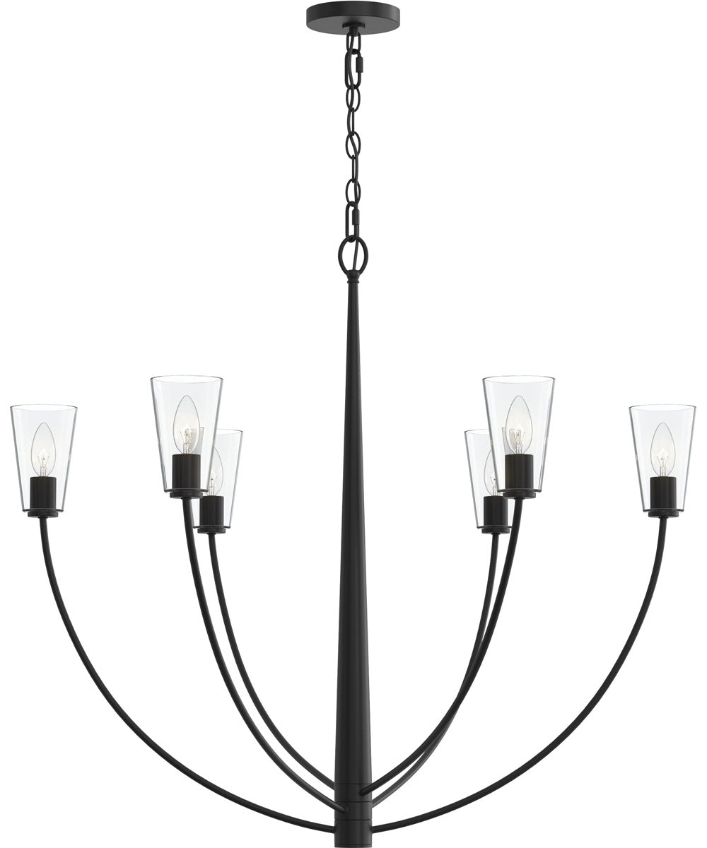Jheni 6-Light Large Chandelier with Clear Glass Shades Matte Black