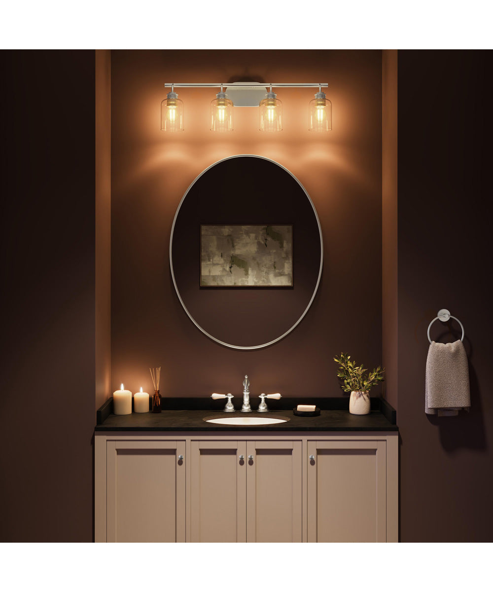 Reines 4-Light Bath Vanity with Clear Glass Shades Brushed Nickel