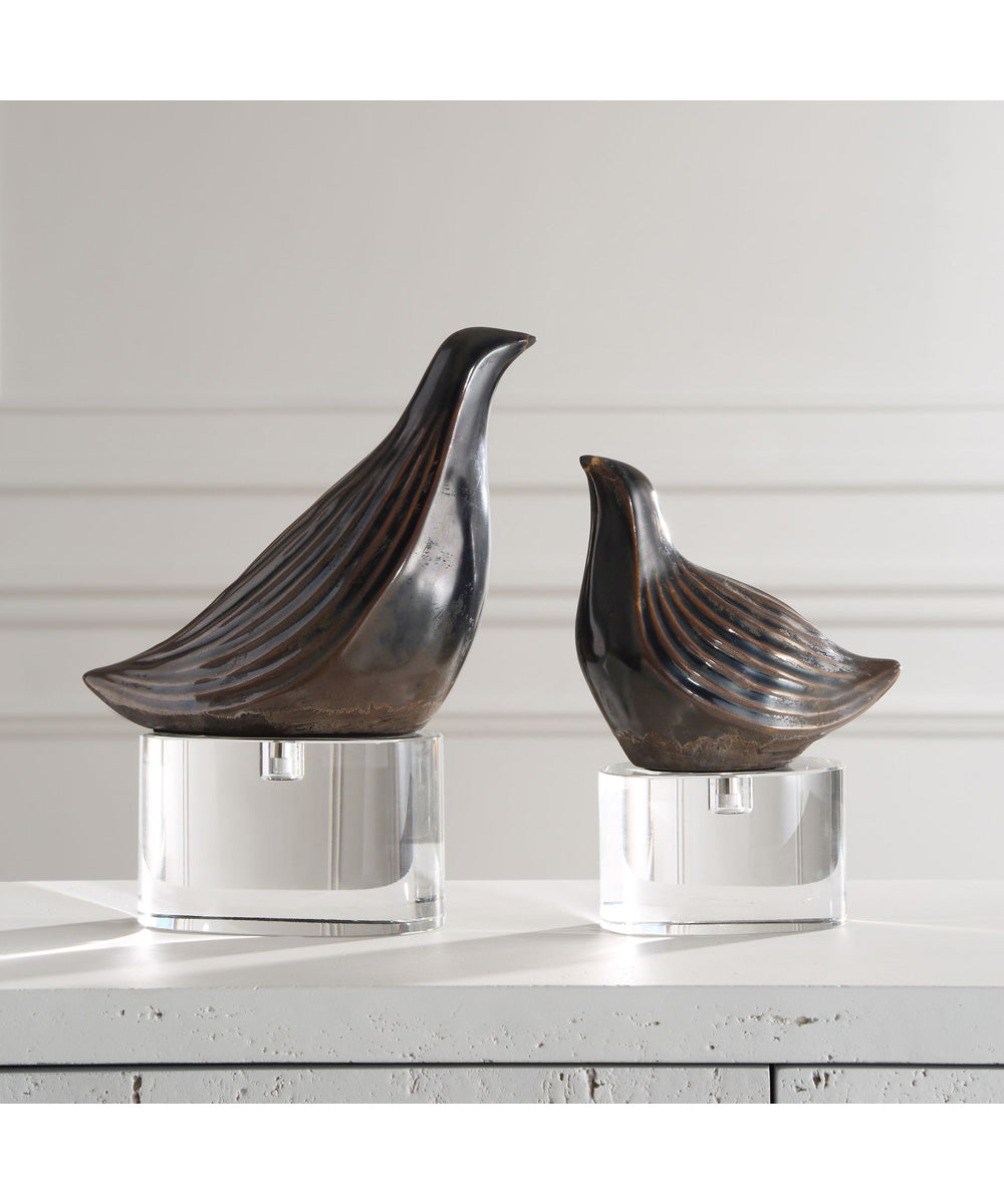 Nesting Bird Gray Sculptures, Set of 2