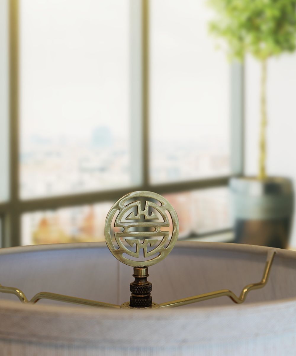 Vintage Scroll Solid Brass Lamp Finial Antique Brass, 2.8"h