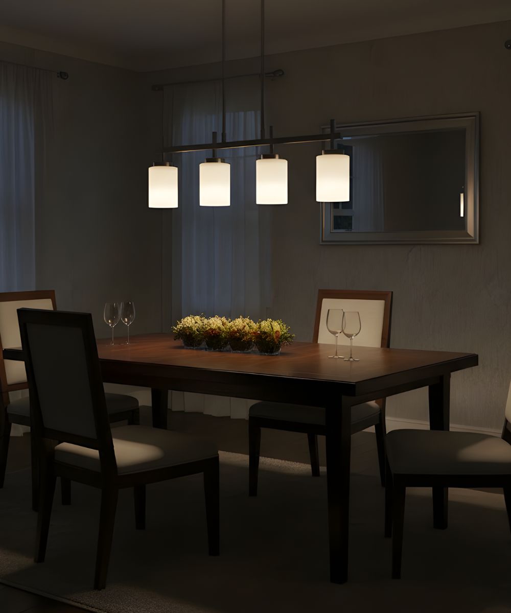 31"W 4-Light Kitchen Island Light Fixture Brushed Nickel Finish Frosted Glass Shade