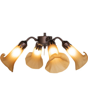 19" Wide Amber Tiffany Pond Lily 4 Light Fan Light Yellow