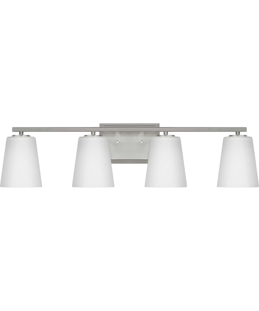 Vertex 4-Light Etched White Glass Contemporary Bath Light Brushed Nickel