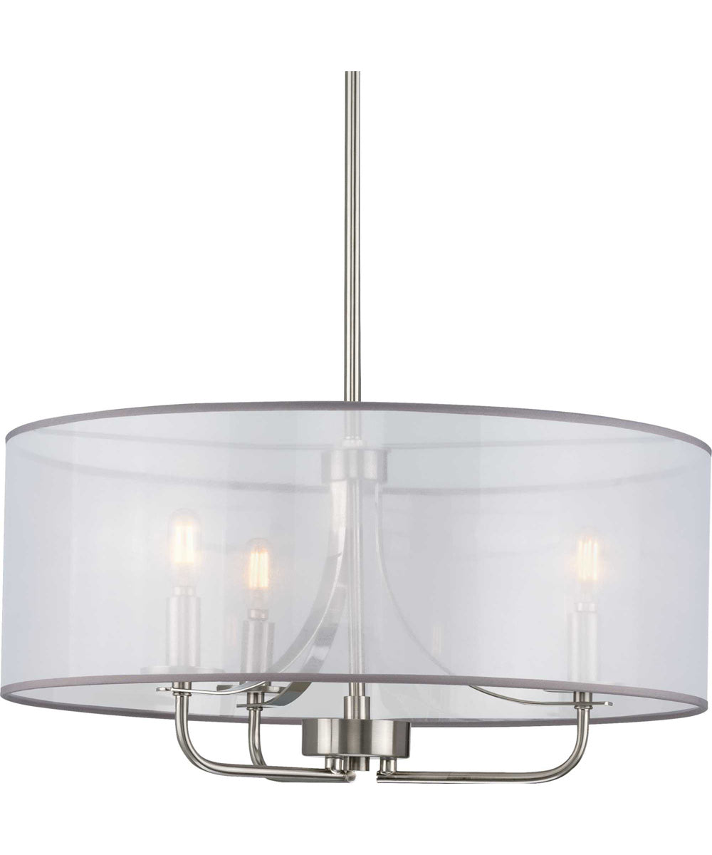 Riley 3-Light Organza Shade New Traditional Pendant Light Brushed Nickel
