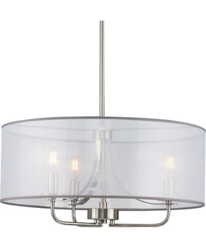 Riley 3-Light Organza Shade New Traditional Pendant Light Brushed Nickel