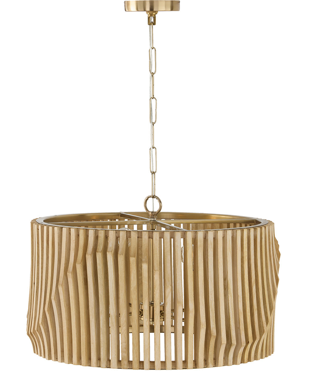 Archer 4-Light Pendant Blonde Wood and Matte Brass