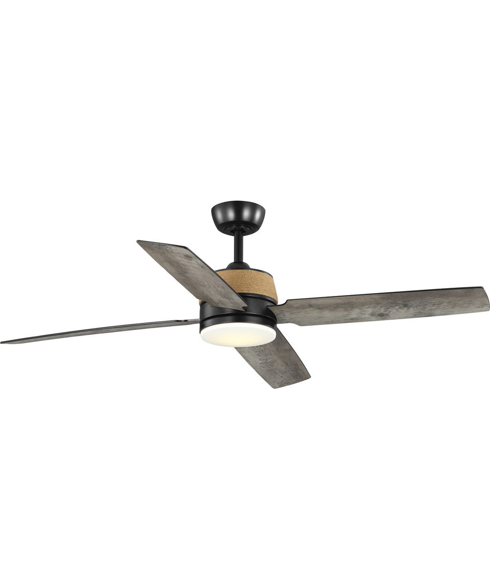 Shaffer II 56 in. 4-Blade Ceiling Fan with Integrated LED Lamped Light Natural Jute Accents Matte Black