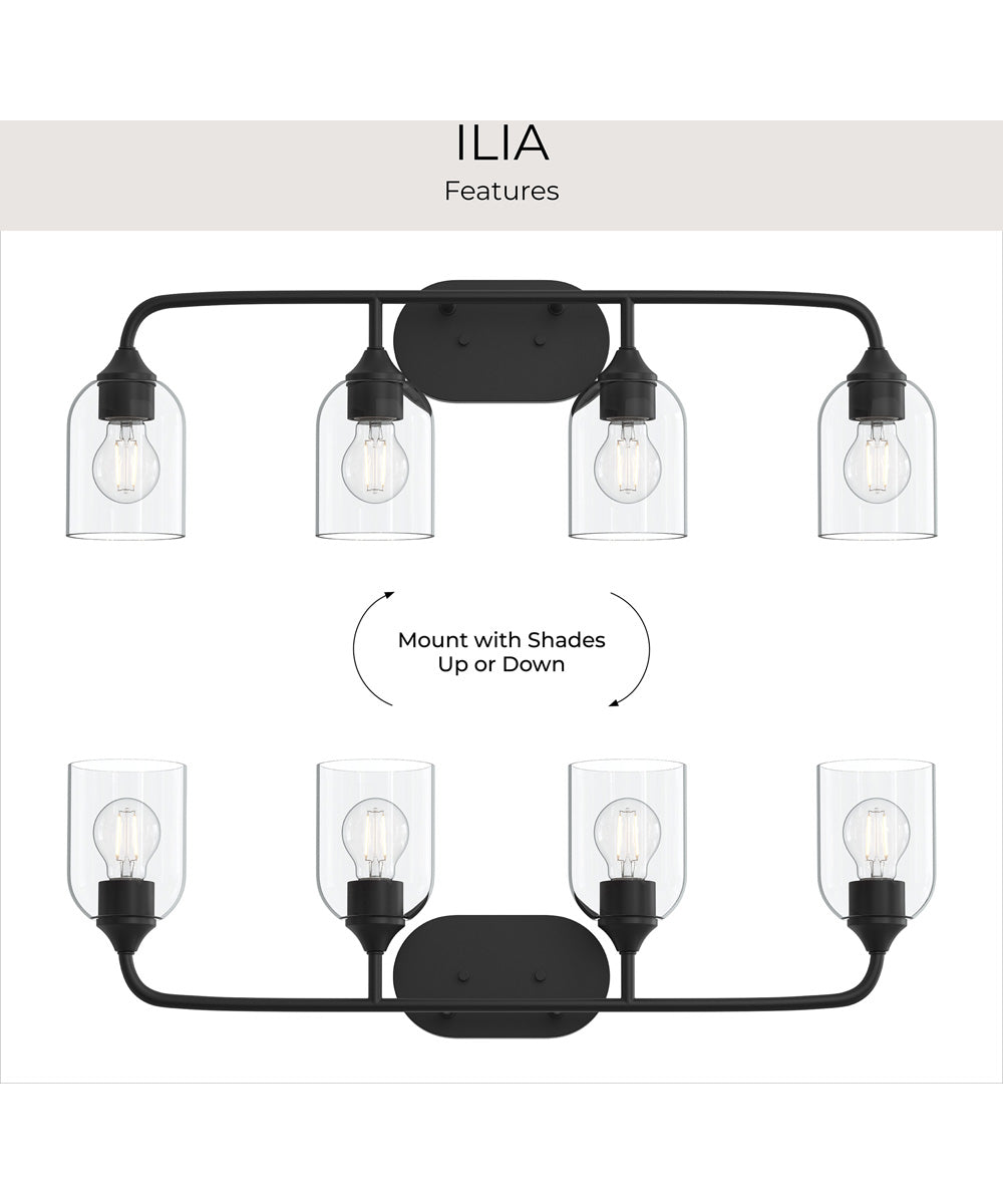 Ilia 4-Light Bath Vanity with Clear Glass Shade Matte Black