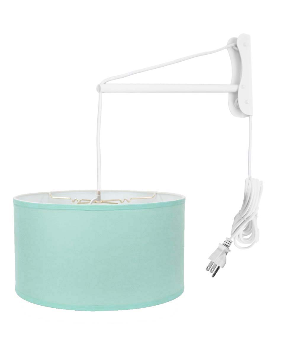 MAST Plug-In Wall Mount Pendant, 1 Light White Cord/Arm, Island Paradise Blue Shade 18x18x10