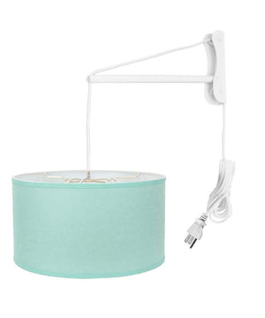 MAST Plug-In Wall Mount Pendant, 1 Light White Cord/Arm, Island Paradise Blue Shade 18x18x10