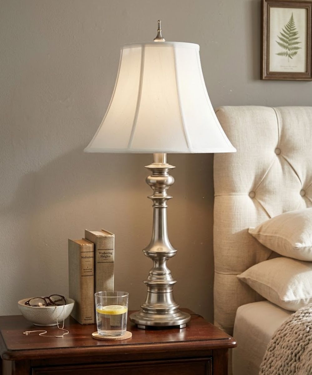 33"H 1-Light 3-Way Table Lamp Antique Nickel