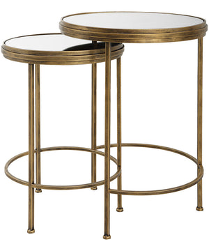 Set of 2 Nesting Tables with Mirror in Antique Brushed Gold