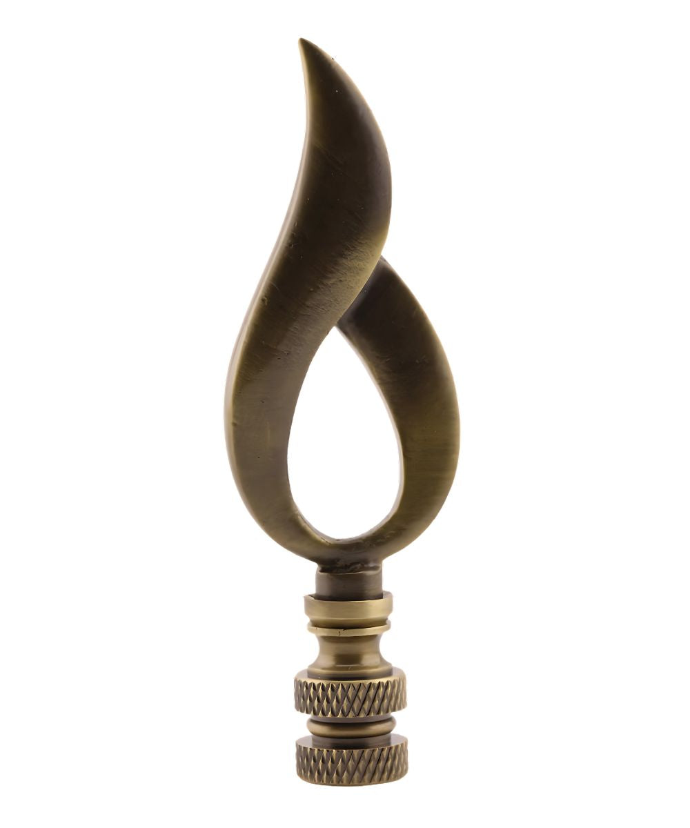 Antique Metal Modern Flame Wish Lamp Finial with Antiqued Brass Base 3.5"h
