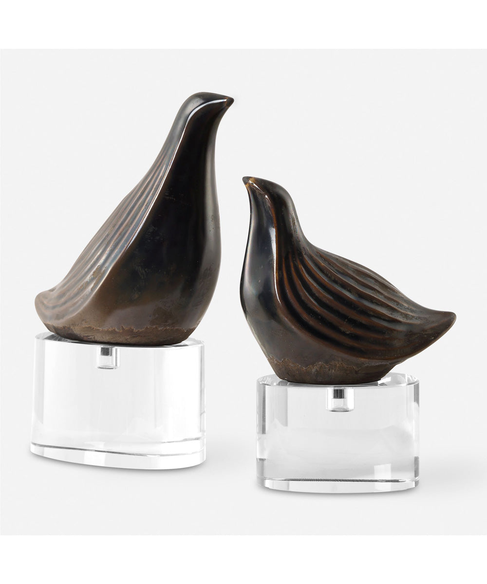 Nesting Bird Gray Sculptures, Set of 2