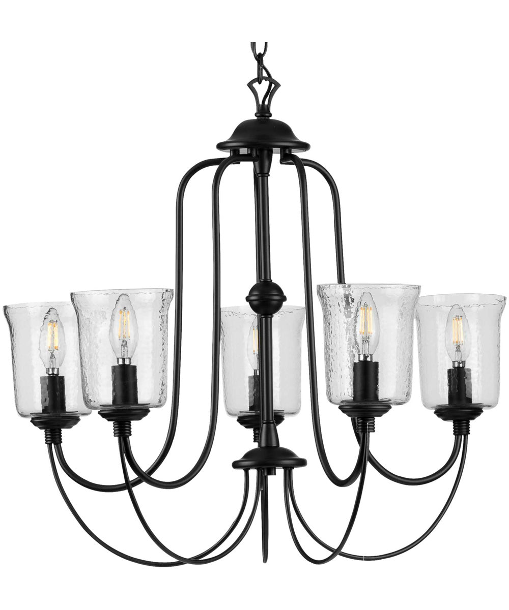 Bowman 5-Light Clear Chiseled Glass Coastal Chandelier Light Matte Black