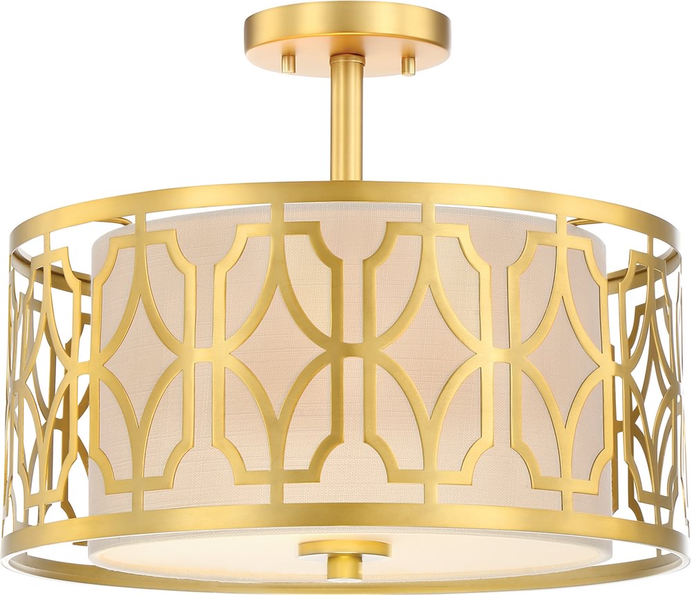 15"W Filigree 2-Light Close-to-Ceiling Natural Brass