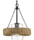 Pembroke 1-Light 18.5" Coastal Outdoor Pendant with Mocha Rattan Accents Seeded Glass Shade Matte Black