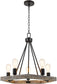 Catalina 24"W 5-Light Country Rustic Pentagon Tray Chandelier, Faux Wood Finish with Matte Black Accents