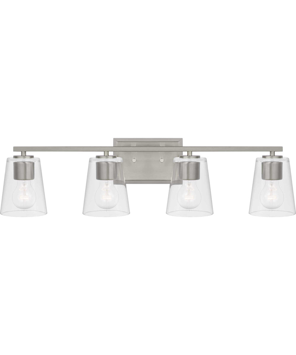 Vertex 4-Light Clear Glass Contemporary Bath Light Brushed Nickel