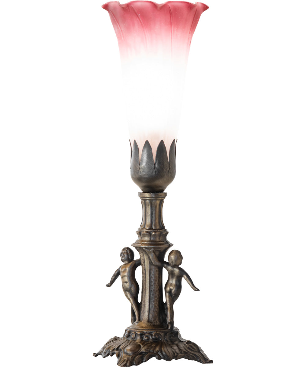 11" High Pink/White Tiffany Pond Lily Maidens Mini Lamp