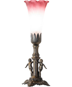 11" High Pink/White Tiffany Pond Lily Maidens Mini Lamp