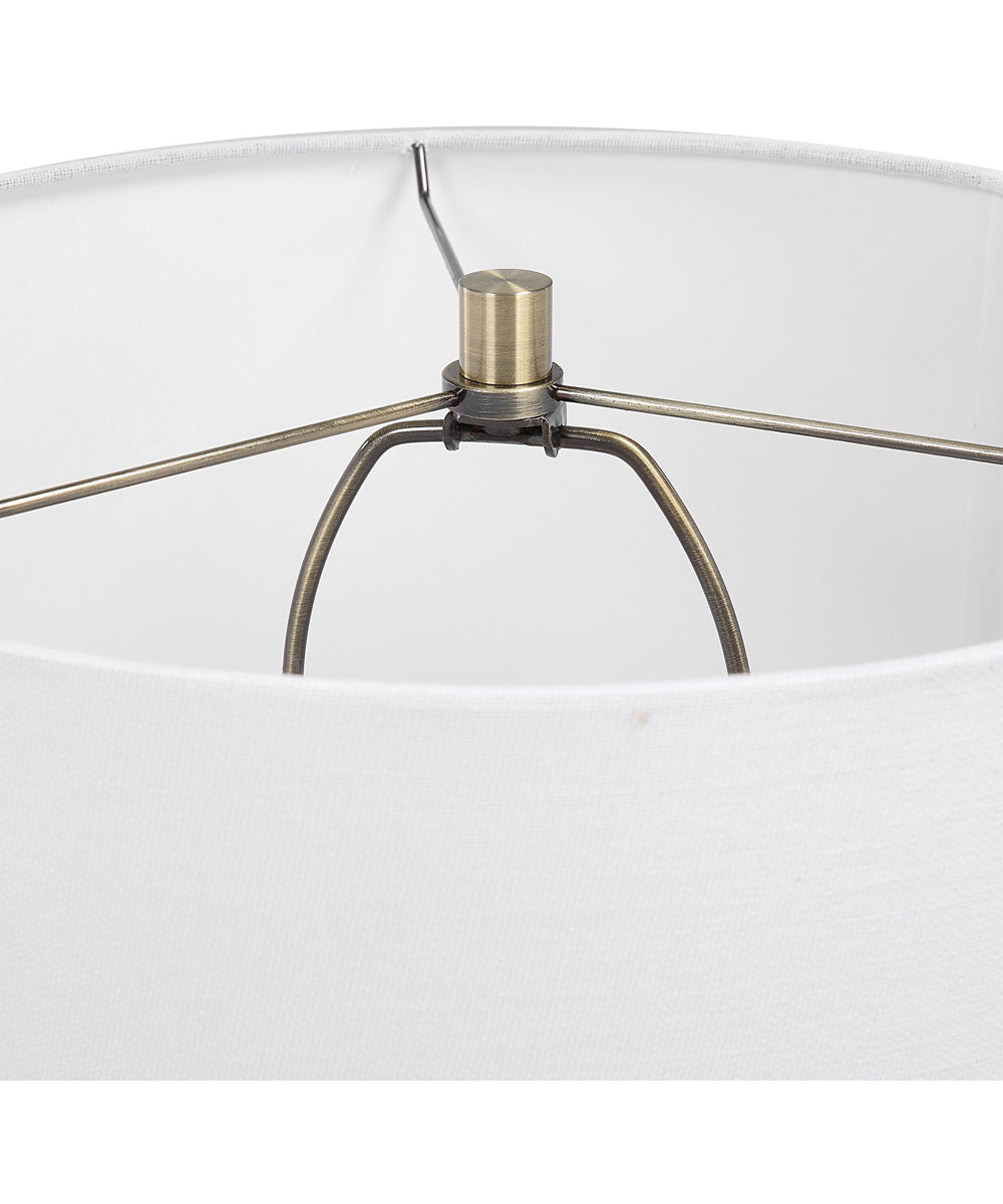 Metal Table Lamp in Black and Antique Gold with White Linen