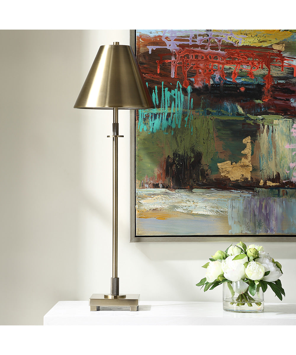 Metal Buffet Lamp in Antique Brass with Tapered Metal Shade