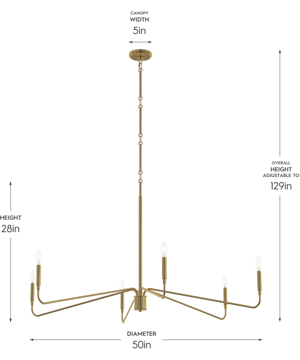 Pilar Extra Large 6-Light Chandelier Brushed Gold