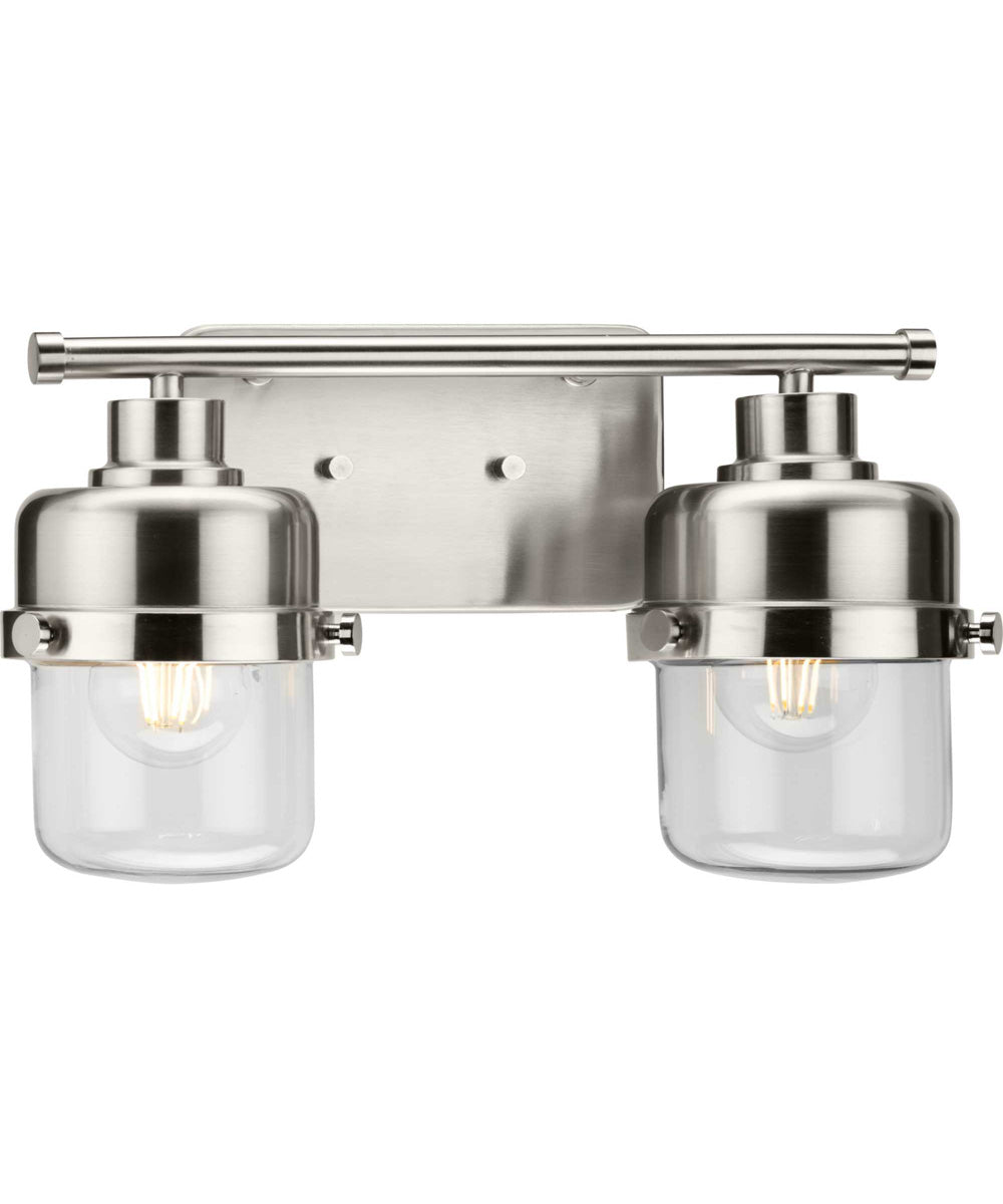 Beckner 2-Light Clear Glass Urban Industrial Bath Light Brushed Nickel