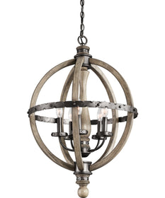 20"w Evan 5-Light Chandelier Light Distressed Antique Gray Wood Finish with Anvil Iron Accents