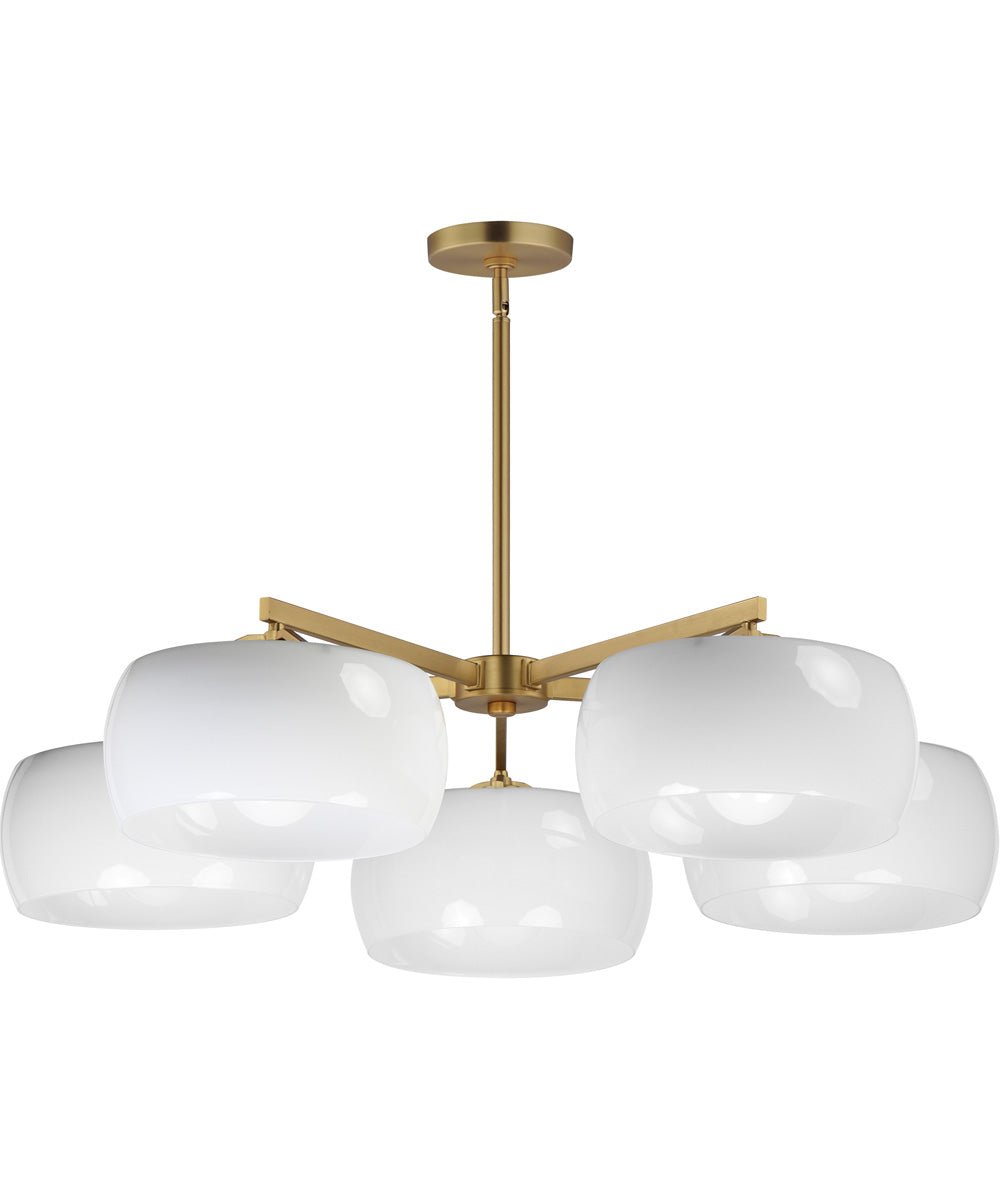 Glazed 5-Light Chandelier White/Natural Aged Brass
